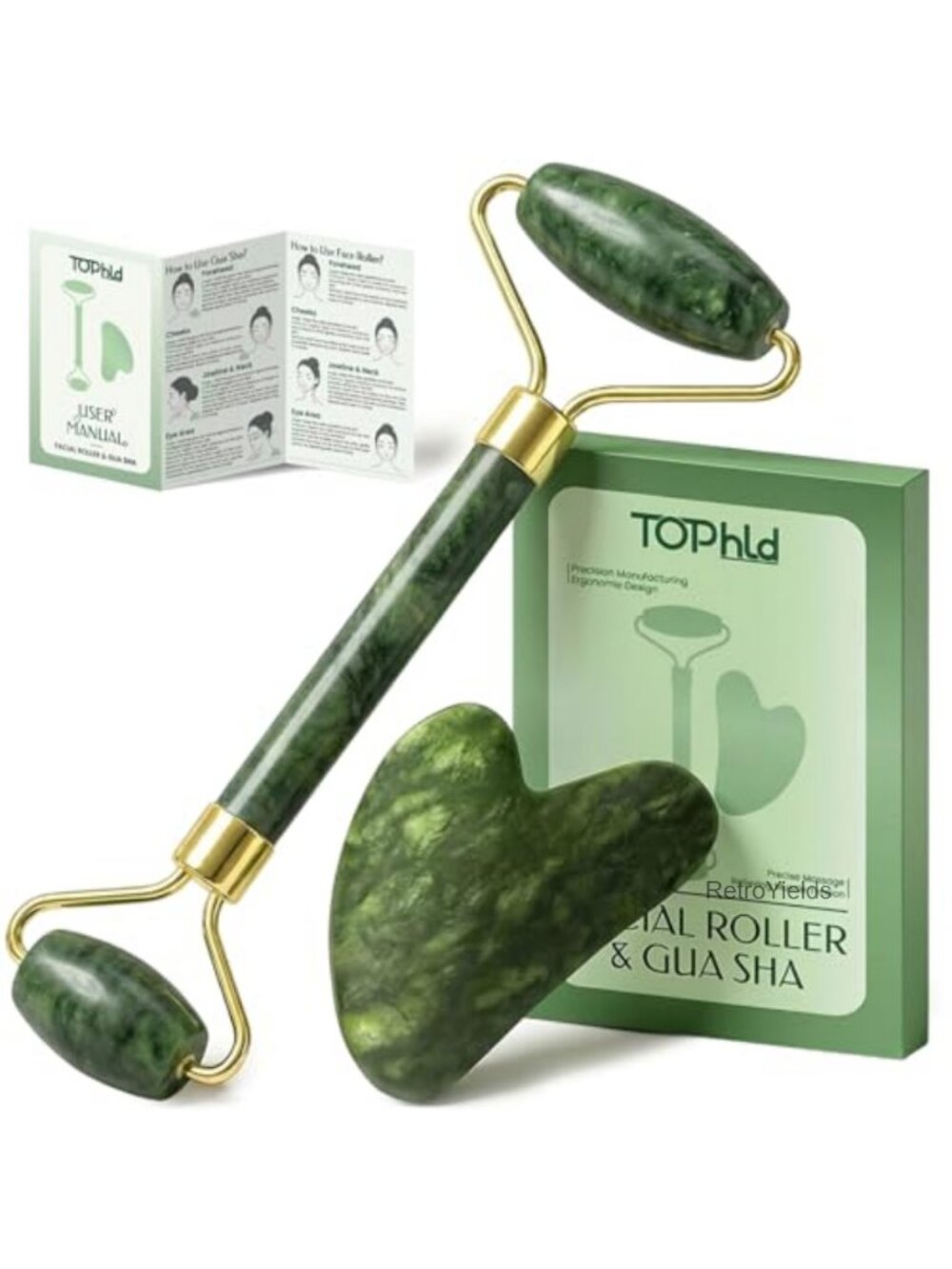 Jade Face Roller & Gua Sha Set 2-Piece Skin Care Tools